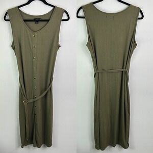 Say What? Olive Green Ribbed Knit Sleeveless Midi Dress Button Front‎ XL